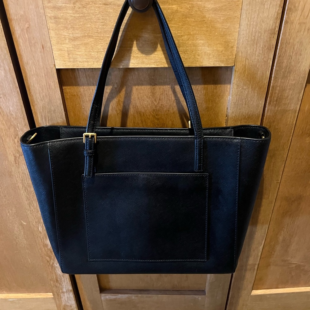 Tory Burch Black Tote Bag Like Brand New, Saffiano Leather w/crossbody strap - Picture 2 of 12